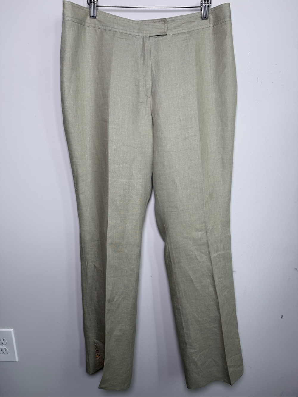 FUENTECAPALA | Sage Green Linen Trousers Embroidered Hem Coastal Summer - 12